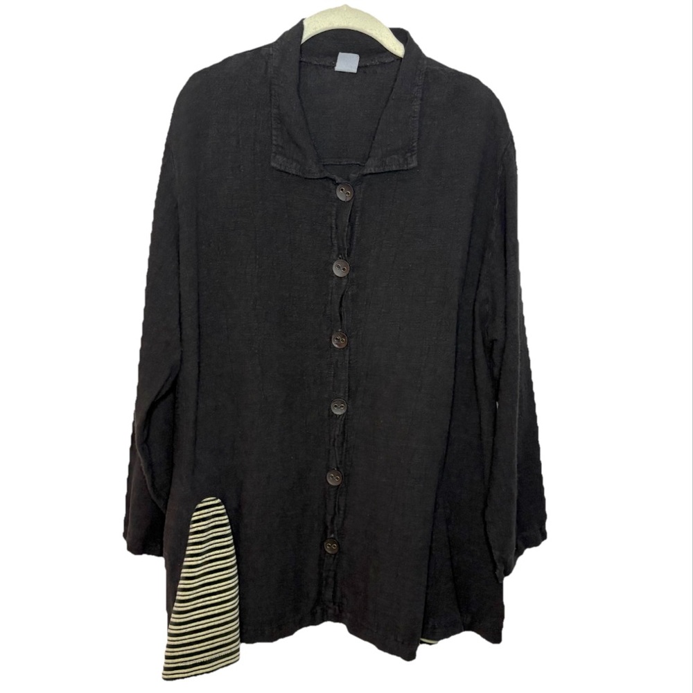 Full Button Down Trapeze Blouse Asymmetric Womens Med/Large Black Collared Artsy